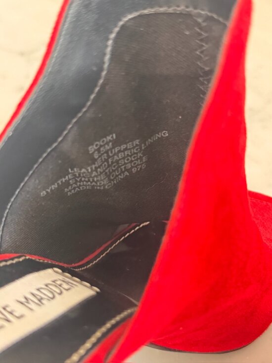Steve Madden Red Suede Open Toe Stiletto - Picture 5 of 6